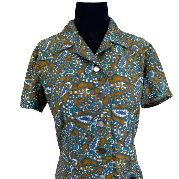 1970s Faux Two-Piece Paisley Dress – Size 12, Lined, Side Zip, Flaws - Picture 2 of 16